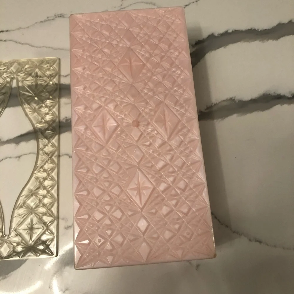 Vintage Starburst Atomic MCM Vanity Tissue Box and Lidded Powder Puff Container